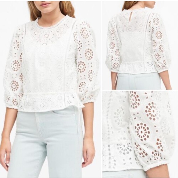Banana Republic Elegant White Eyelet Blouse Sz XS - Picture 2 of 4